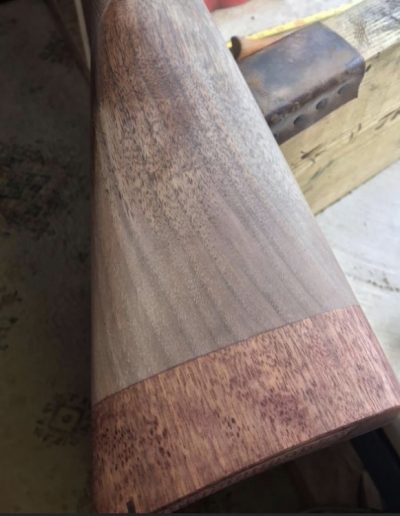 Browning Over and Under 16 gauge shaping the walnut stock extension - Duchy Gunsmith